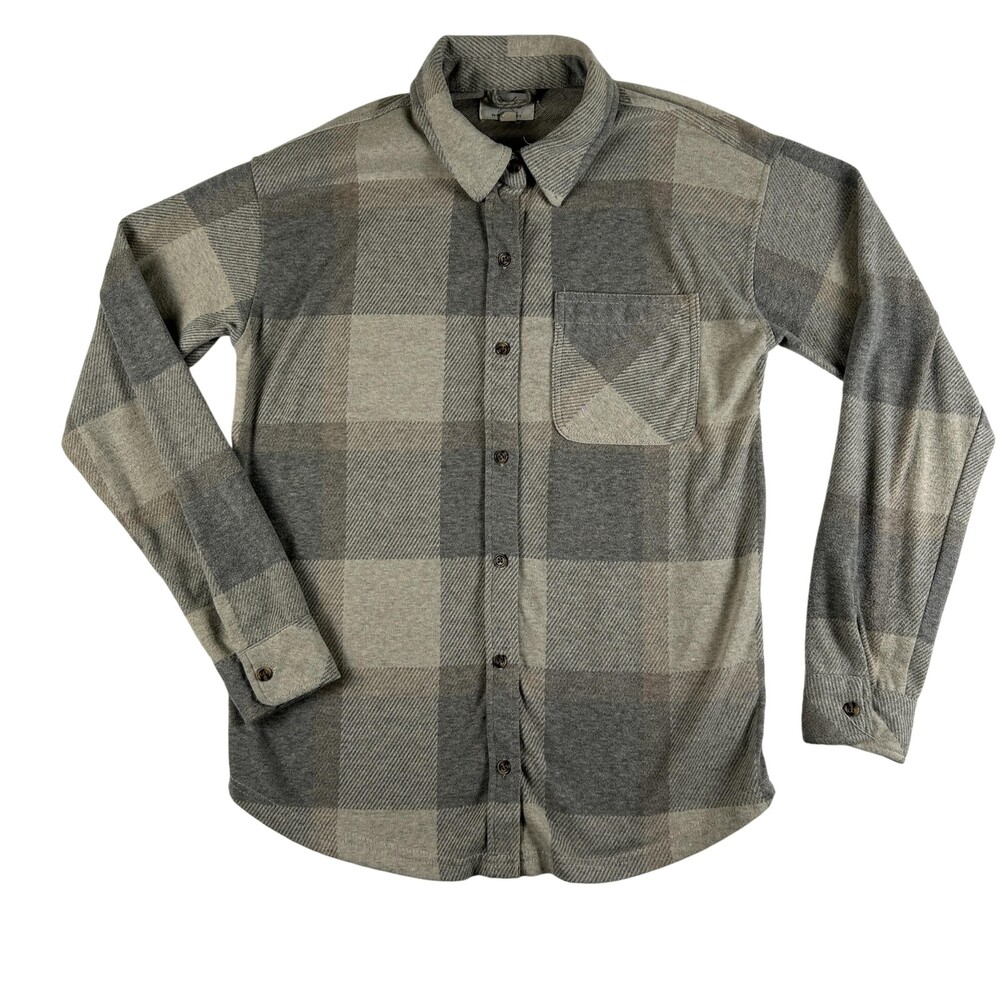 Thread & Supply Shirt Womens XS Gray Beige Plaid Soft Button Up Long Sleeve